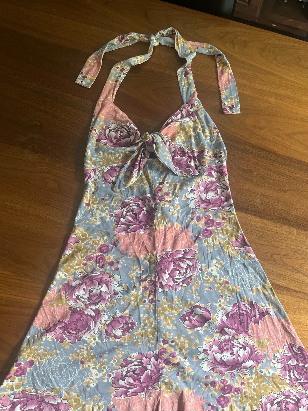 Vintage Floral Mini Dress With Halter Top